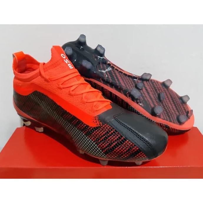 Cod Sepatu Bola - Soccer Puma One 5.1 Leather Black Energy Red - Fg