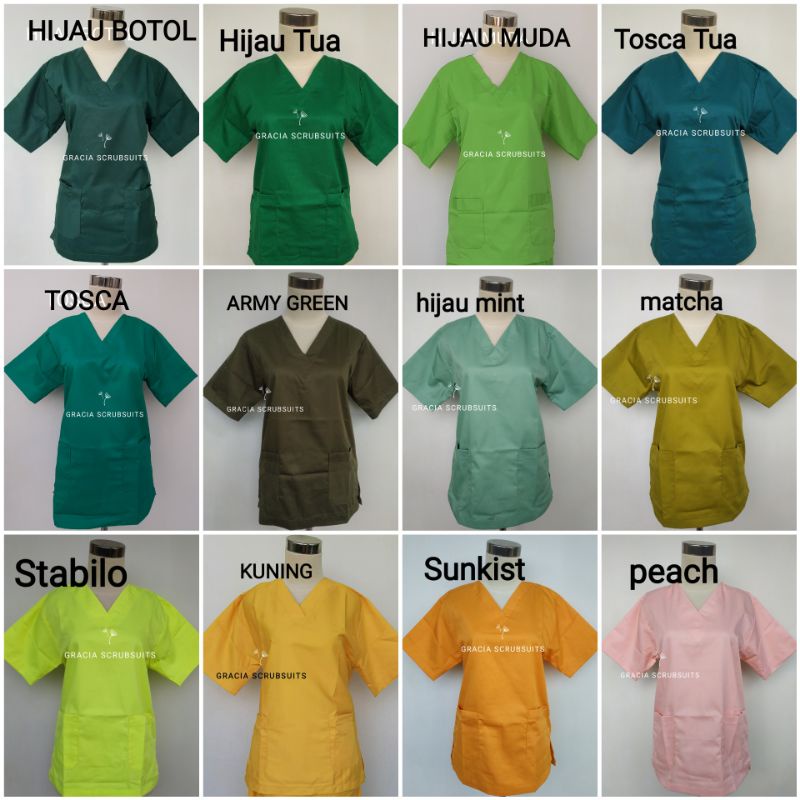 GRACIA SCRUBSUITS - baju jaga / baju oka / scrub / scrubsuits MURAH - LIST WARNA BEDA