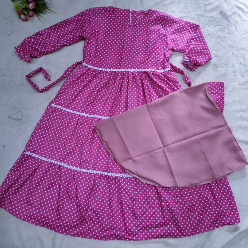 Gamis Anak tanggung 7 8 9 10 tahun baju muslim anak cewek rempel tumpuk ( gamis TG polka )