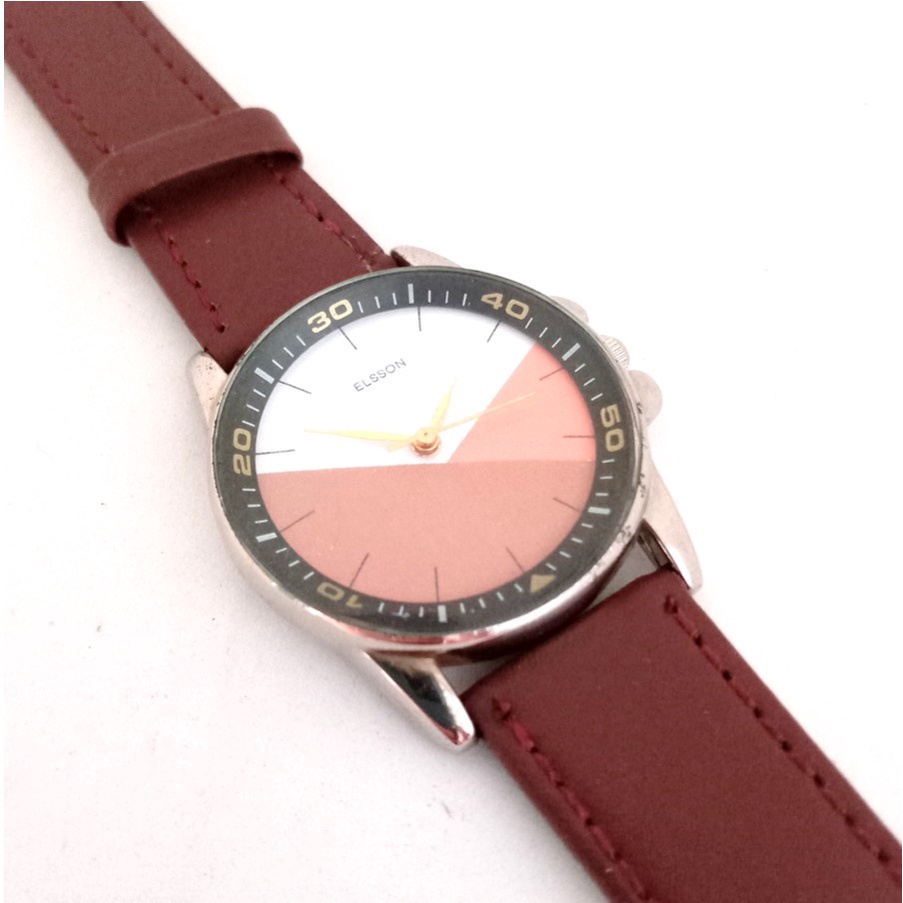 Jam Tangan Wanita Kulit Elsson Leather Strap Warna Coklat Minimalis Scandinavian Design Free Kotak dan Baterai