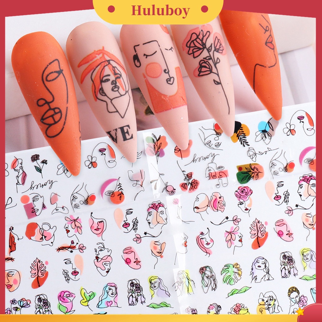 Huluboy Huluboy♡ 10 Pcs Stiker Kuku Motif Garis Geometris Aneka Warna Untuk Salon