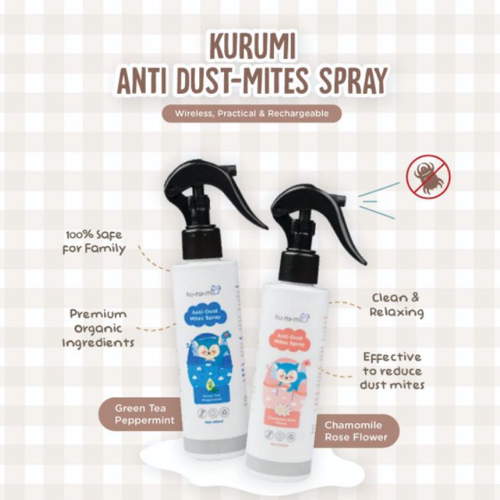 KURUMI Anti Dust Mites Spray 200 ml alcohol free semprotan anti tungau bed sofa gorden