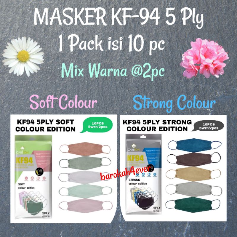 Masker KF 94 CAREION 5 PLY EMBOS MIX WARNA 1 Pack  Isi 10Pc