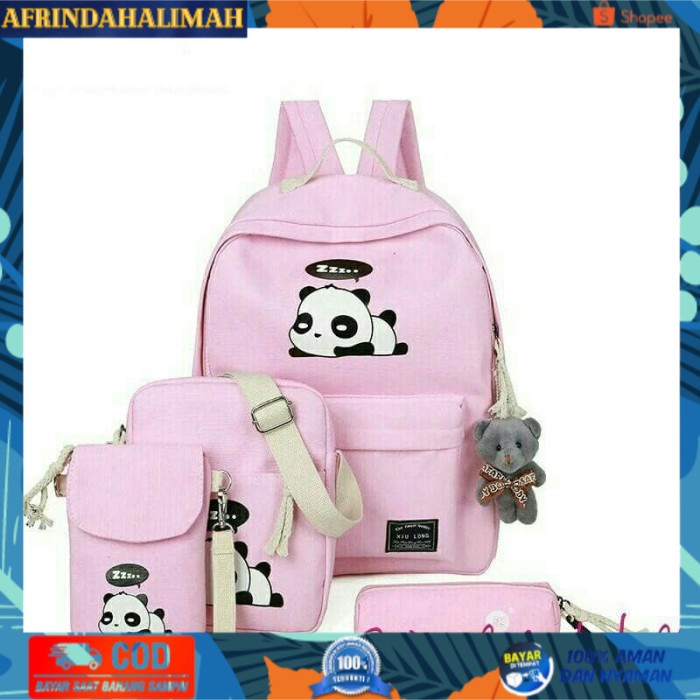 

[TERBARU] Ransel panda set/Tas sekolah/Backpack - Hitam
