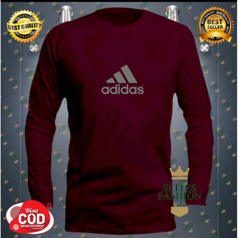 Kaos Lengan Panjang Casual Pria/Wanita Bahan Cotton Combet 30s Premium ADIDAS
