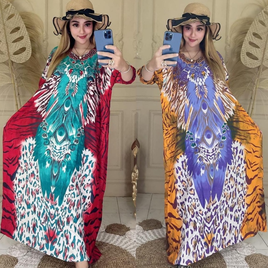 DASTER LONGDRESS KAFTAN LENGAN 3/4  WANITA DEWASA TERBARU VIRAL 2022 / BAJU SANTAI RUMAH MODEL LOWO / DASTER THAILAND / CASUAL / ADEM / KAIN RAYON TEBAL ADEM HALUS DAN LEMBUT TIDAK NERAWANG &amp; SUPER JUMBO