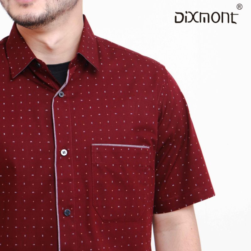 Dixmont Kemeja Pria Basic Formal Motif Lengan Pendek Hem MS00521