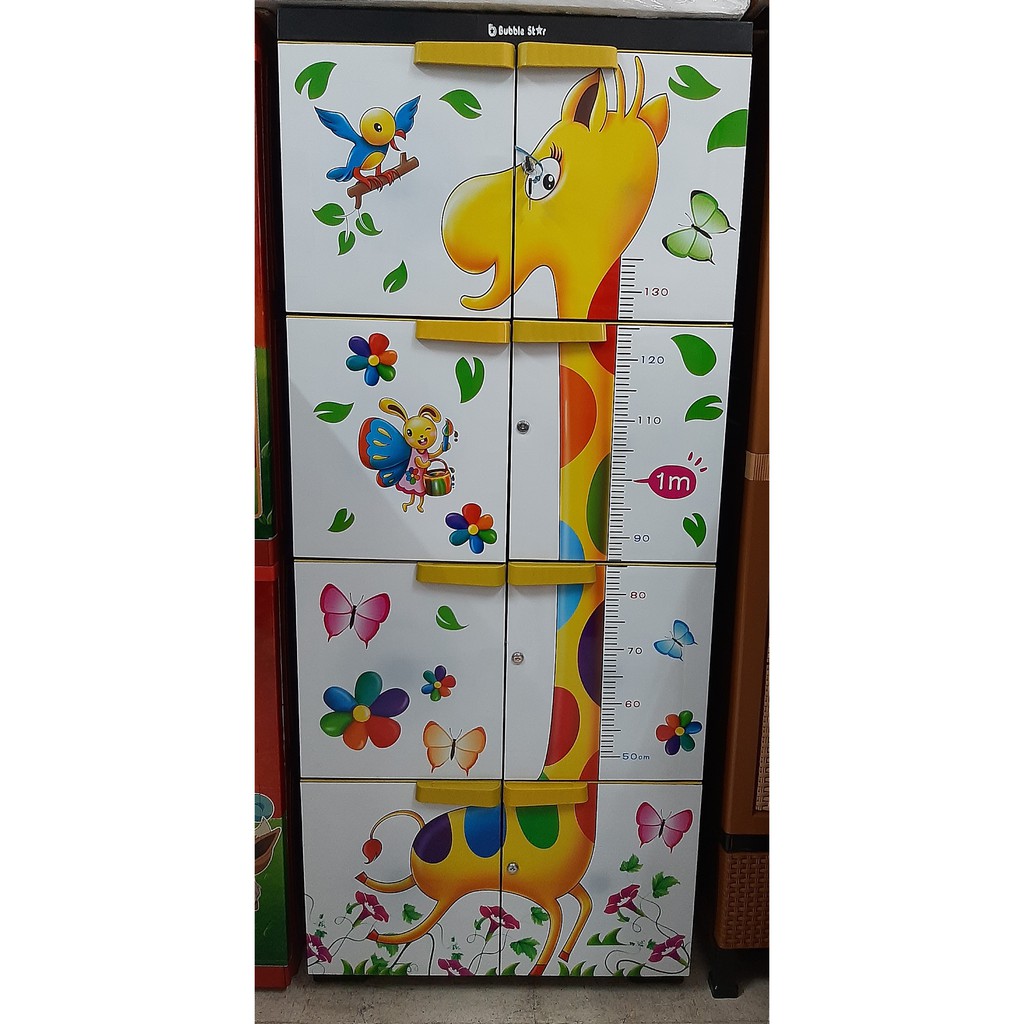 Lemari Plastik Pakaian Lipat Kartun Jerapah Warna-Warni Lemari Anak