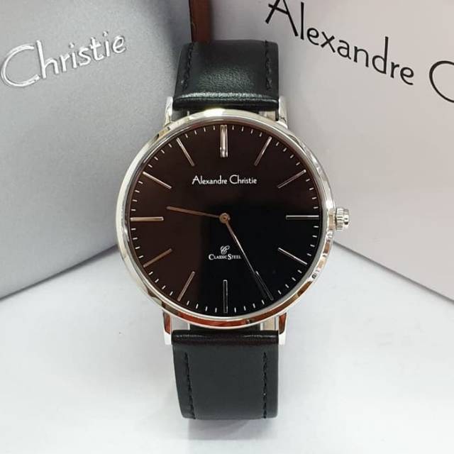 Alexandre Christie AC 8625 MH LSSBA Classic Steel Men Black Dial Black Leather Strap