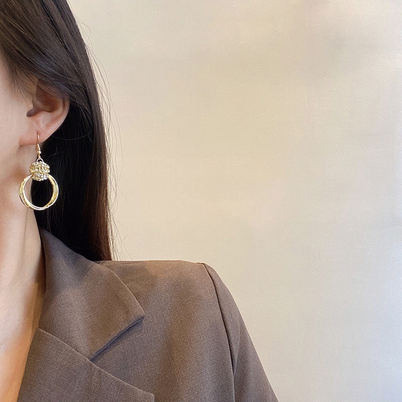 Anting Kait Gantung Bahan Sterling silver 925 Desain Lingkaran Hollow Hias Berlian Untuk Wanita