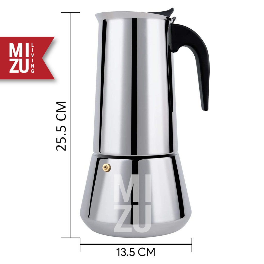 MIZU CAFFEINATOR 12 Cups 600ml Moka Pot Stainless Steel Teko Kopi Italian Espresso Coffee Maker