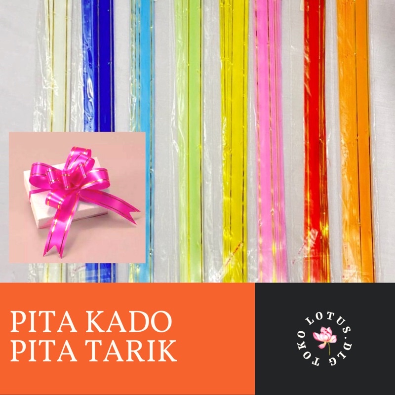 Pita tarik / pita serut kado list emas per pack (10 biji)