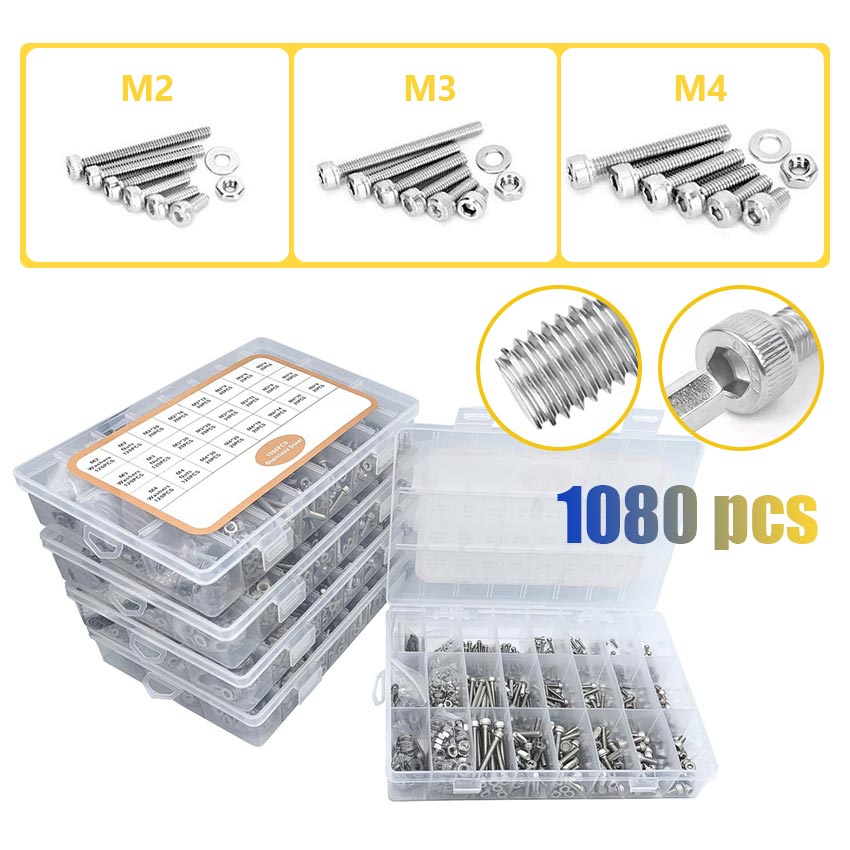 Jual 1080pcs/Set Baut Soket Mur Dan Mur M2/M3/M4 Stainless Steel Hex ...