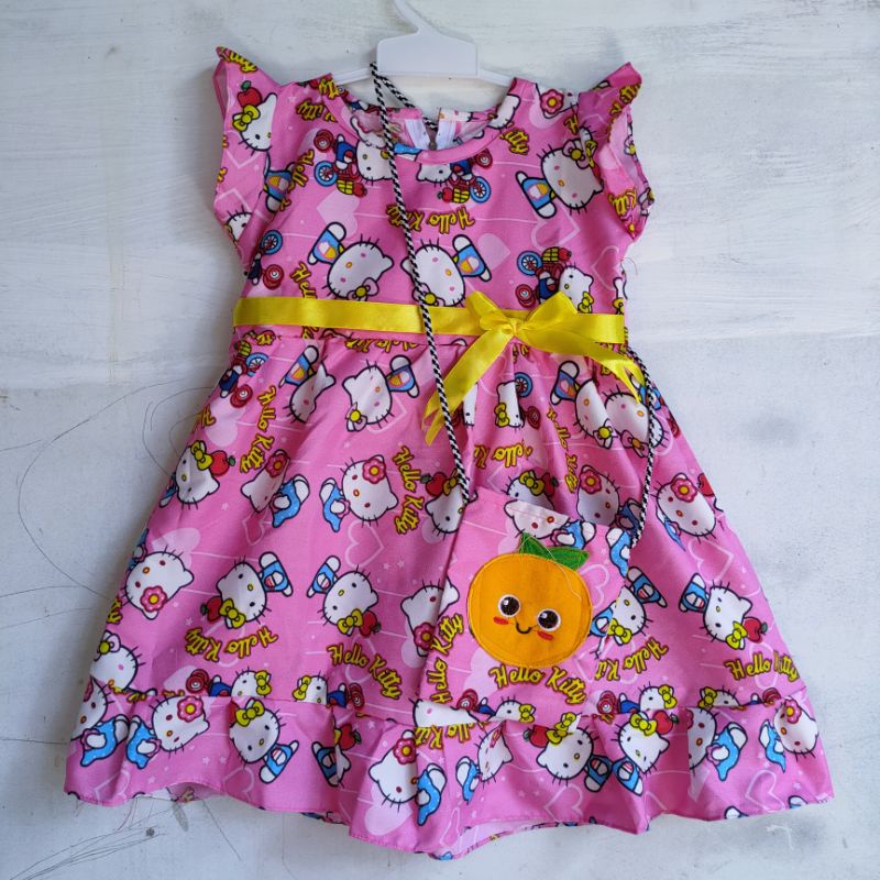 Dress anak 2 3 tahun perempuan cewek motif hello kitty lucu cantik ( Dress Kartunitas HK )