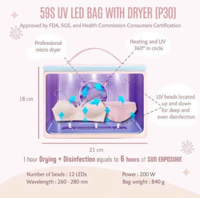 Ready - 59S P30 UVC UV LED Leather Portable Sterilizer bag with dryer tas UV dengan pengering