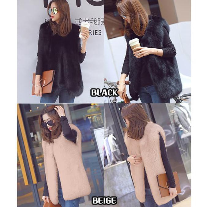 SALE (#816)Winter Fur Vest/Jaket Musim Dingin/Jaket Winter/Jaket Spring - Hitam PROMO