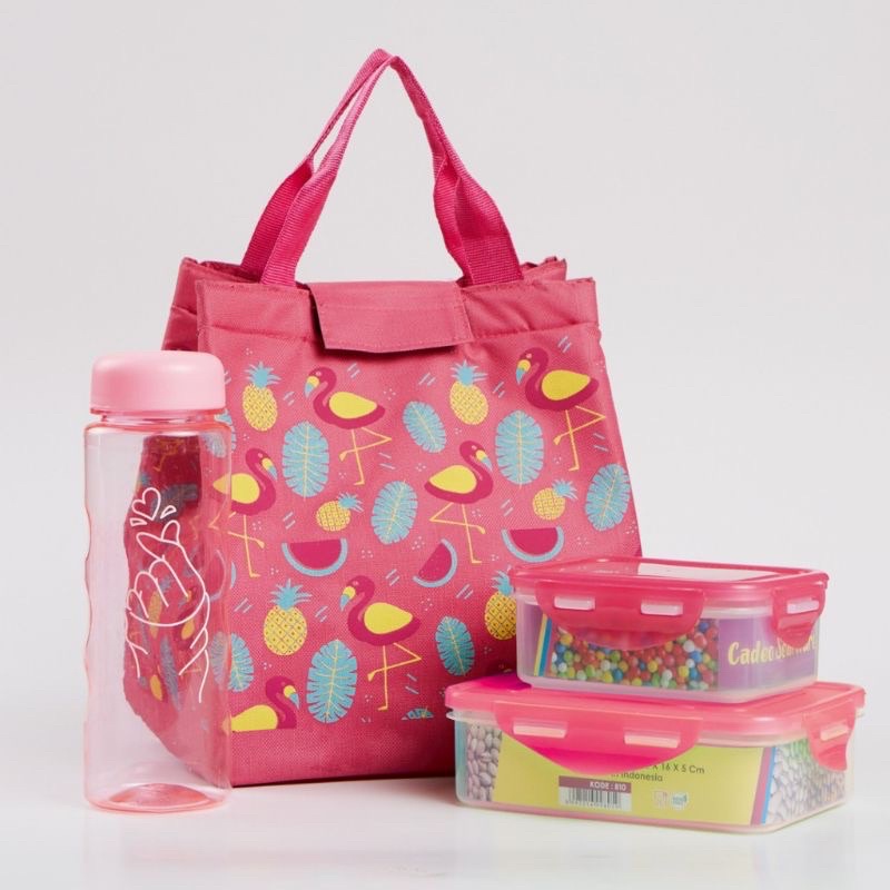 Kotak makanan set / tempat makan set / lunch box flaminggo