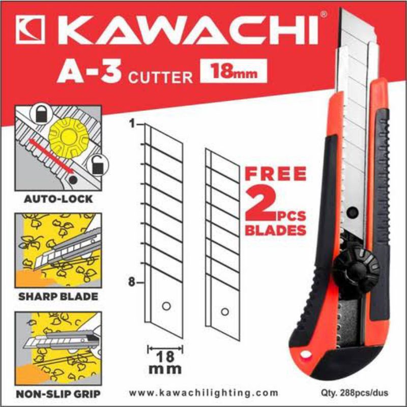 

CUTTER KAWACHI / PISAU KAWACHI A3 GAGANG ANTI SLIP FREE 2 MATA PISAU