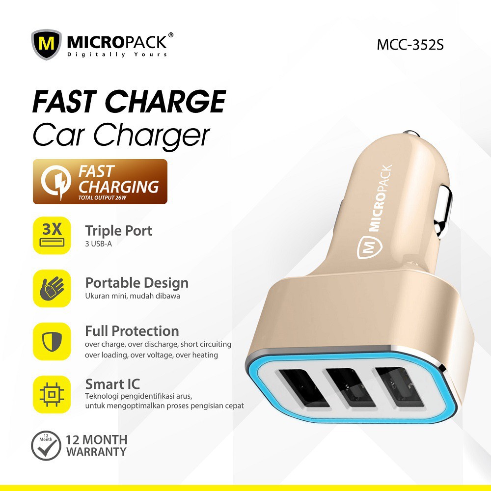 Micropack Car Charger 3 Port Fast Charging (352S)