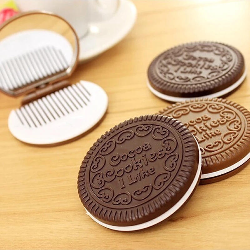 Kaca Cermin Rias Saku Include Sisir Saku Pocket Mirror Unik Bentuk Kue Biskuit Coklat Oreo F383