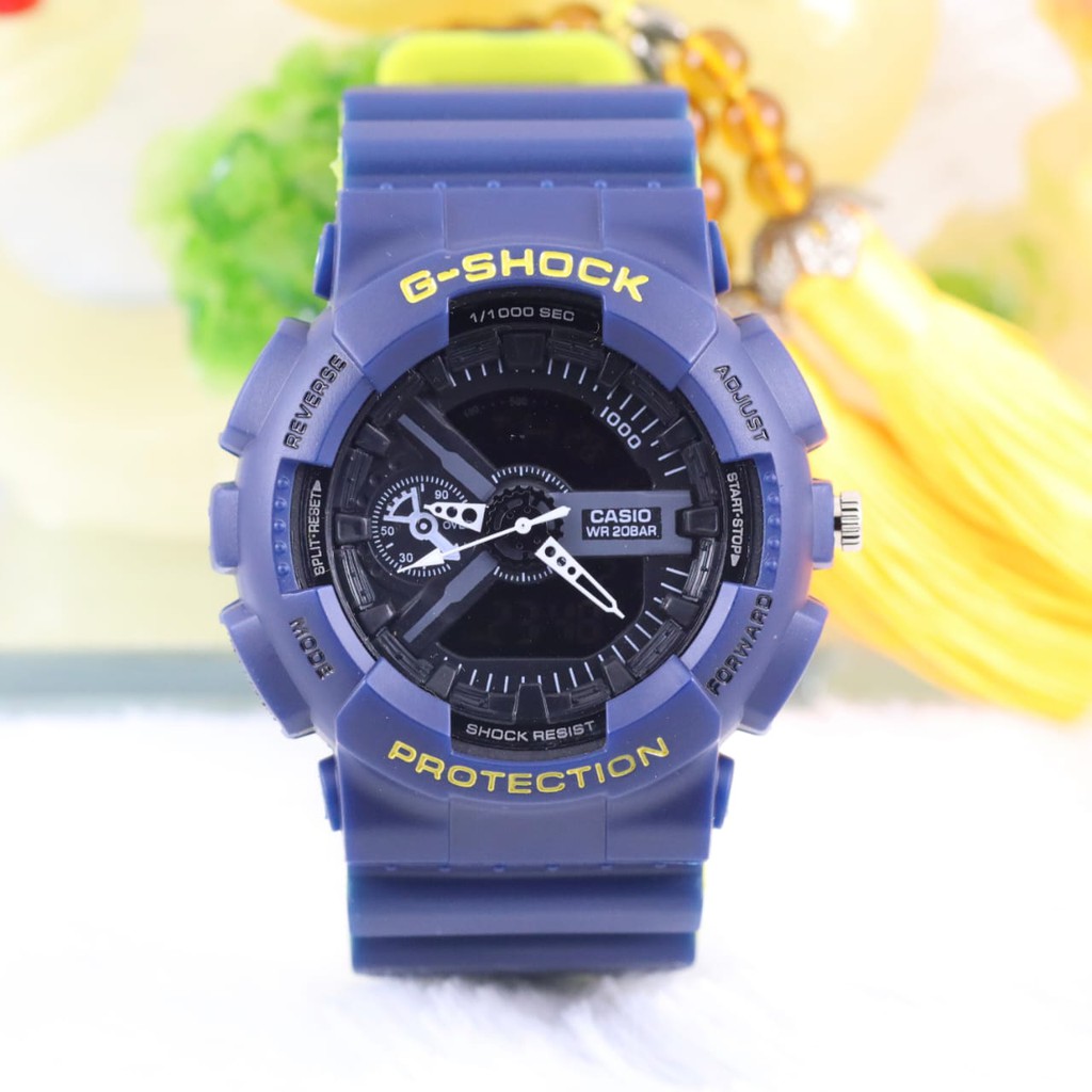 Ready  Jam Tangan Pasangan G-shock Casio GA-110 NAVY KUNING Anti air dual time