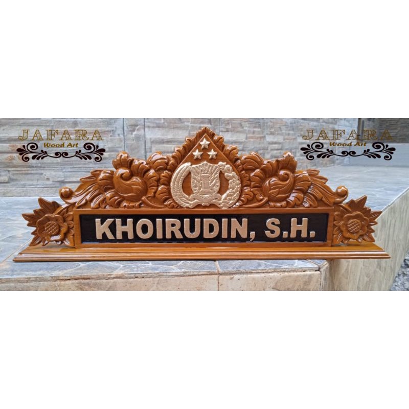 Papan Nama Meja Ukir Logo Polri (Bisa Custome)