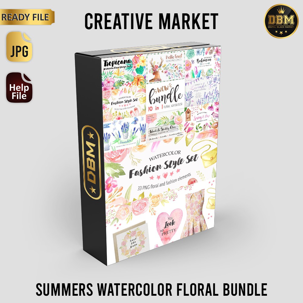Summers Watercolor Floral Bundle - JPEG Ultra HD