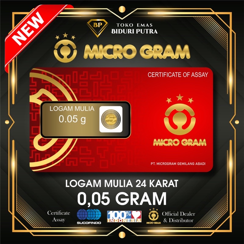 EMAS MINI MICRO GRAM 0.05gram LOGAM MULIA 24KARAT DIJAMIN ASLI ORIGINAL TERMURAH SOUVENIR GIFT HADIAH KADO BABYGOLD/ MINIGOLD / MINIGRAM