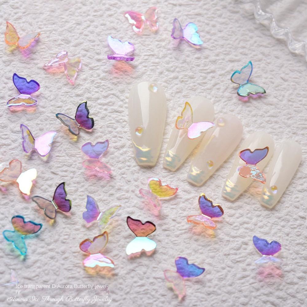 AUGUSTINA Agustina Hiasan Kuku Kupu-Kupu Fashion Symphony Sparkling Aurora Butterfly 3D Nail Jewelry