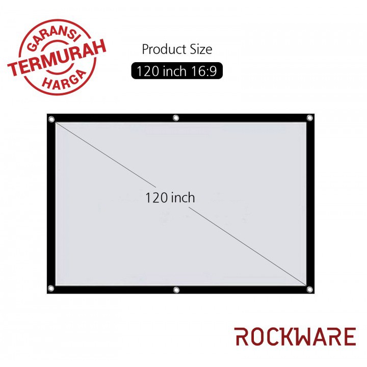 ROCKWARE 120 Inch Polyester Fabric Portable Foldable Projector Screen