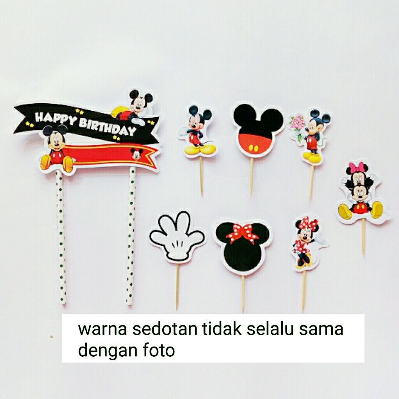 topper toper tusukan hiasan kue cake nasi tumpeng ulang tahun happy birthday karakter miki mickey mi