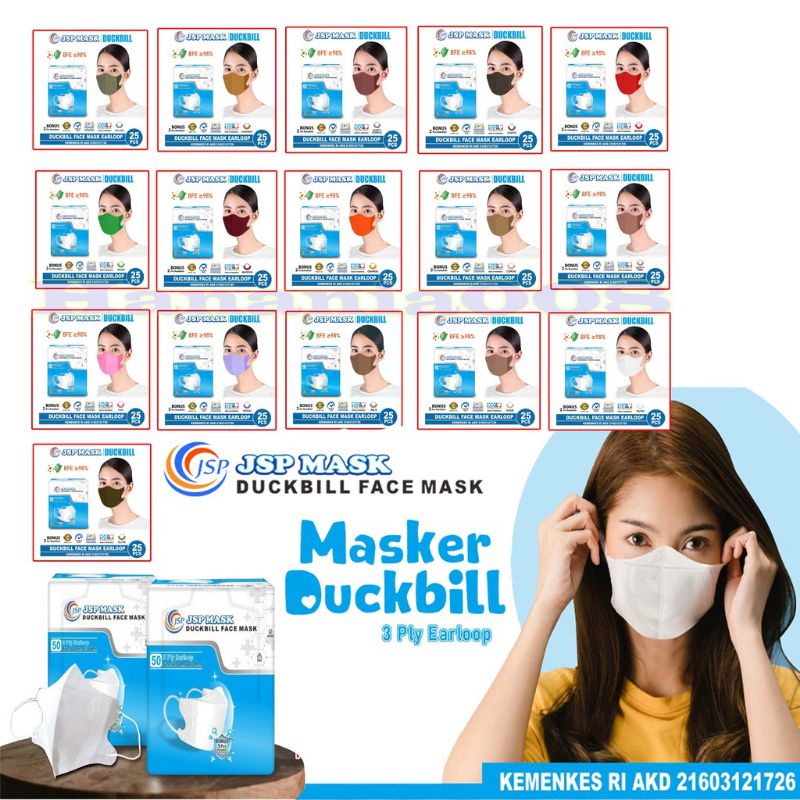 Masker Duckbill jsp sm11 putih duckbil mask jsp earloop nonhijab box medis kesehatan surgical face m