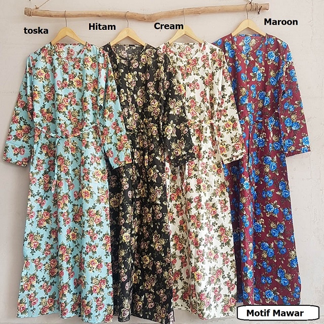 Gamis Katun Busui / Baju Gamis Motif Resleting Jepang / Dress Terbaru 2021 Jumbo Dewasa-Mawar Cream