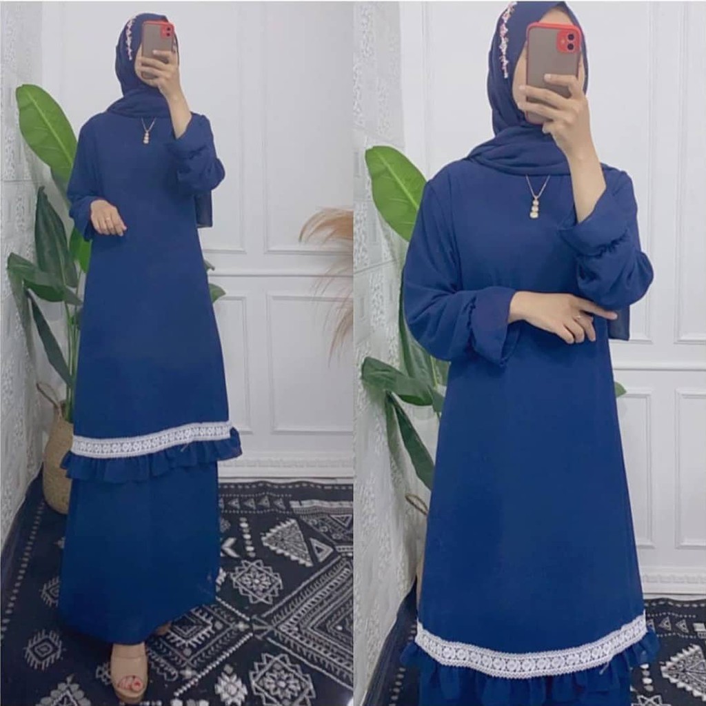 Gamis malaysia renda putih- Gamis malaysia / baju muslim polos melayu renda / gamis wanita termurah 