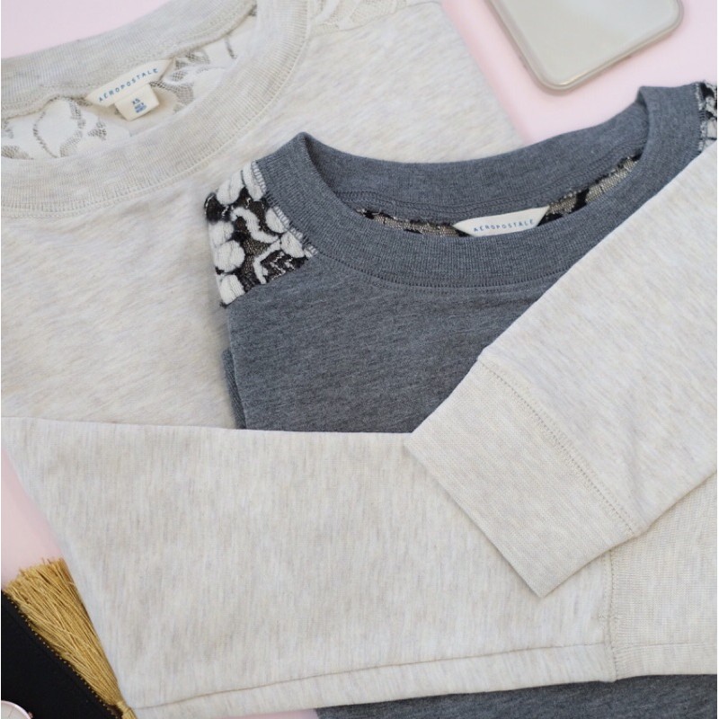 Aeropostale Solid Lace Sweatshirt WOMEN-AERO-SW-01