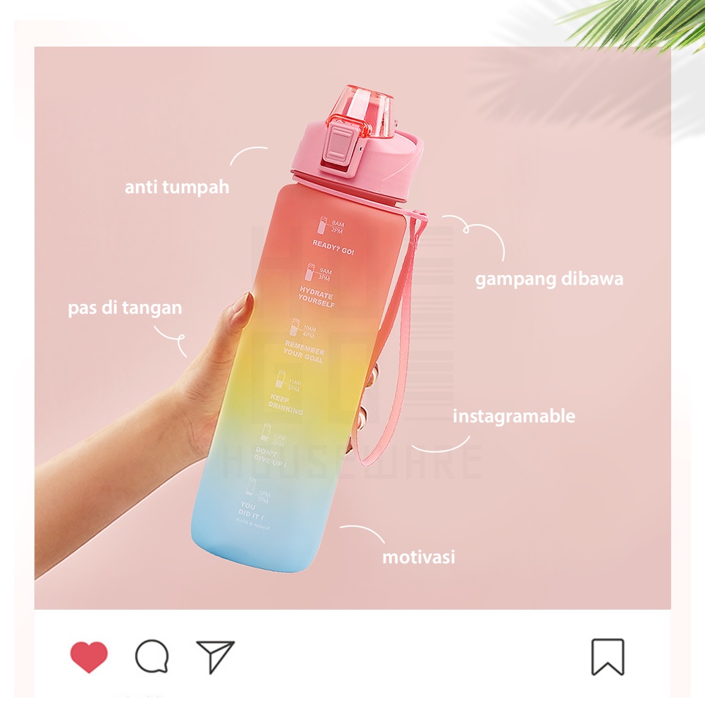 Botol Minum Motivasi Tutup Flip 1 Liter Rainbow Gratis Stiker HUGO