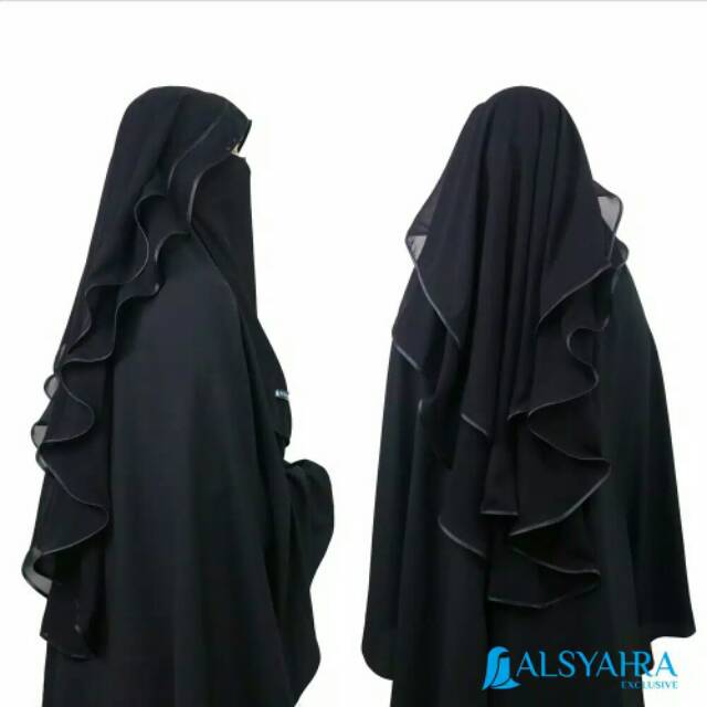 Niqab Butterfly 2 Layer Sifon Silk Jetblack By Alsyahra Exclusive