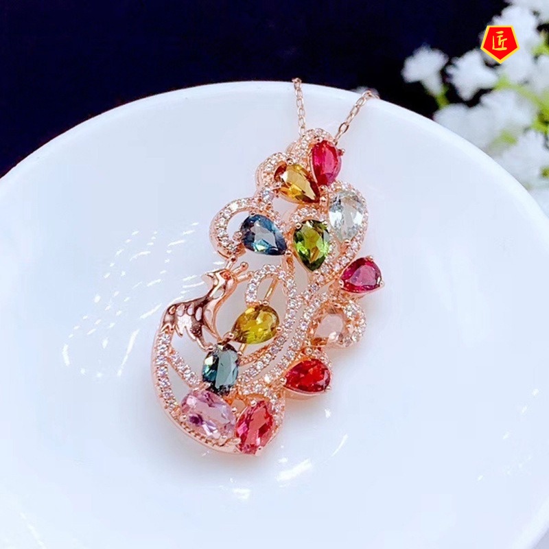 [Ready Stock]Gem Peacock Pendant Creative Micro Inlaid Zircon Dual-Wear Brooch Necklace