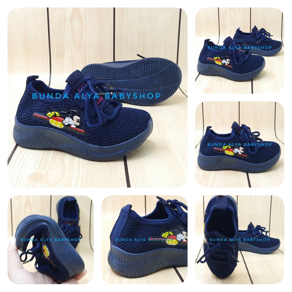 Sepatu Anak Laki Laki IMPORT Umur 2 Tahunan NAVY Elastis - Sepatu Anak Cowok Size 22 Kartun Lucu Alas Karet Anti Licin