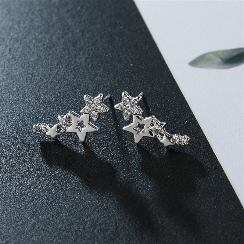 Anting Stud Bentuk Bintang Warna Silver Untuk Wanita