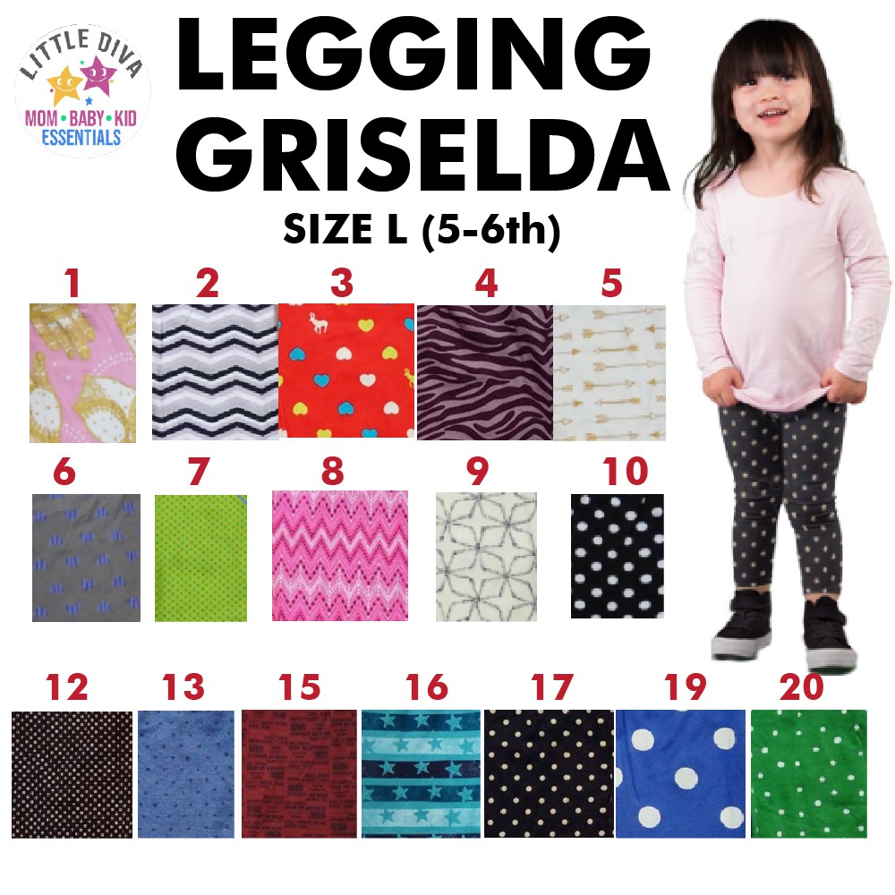 GRISELDA Legging Size L (5 - 6 th) XXL 8-10 th Leging anak cewe lejing anak perempuan katun kaos gg