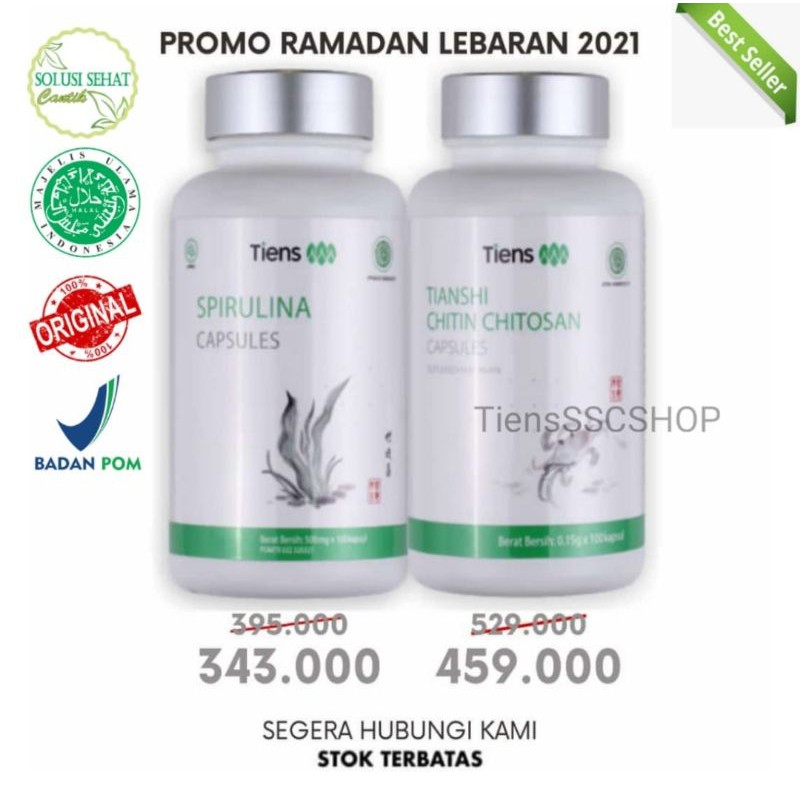 Paket Maag Tiens / Spirulina & Chitosan Tiens (Kemasan 100 Kapsul)