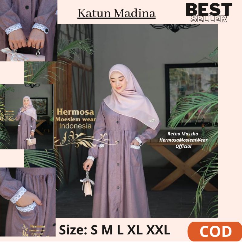 Gamis Original Branded, Terbaru by Hermosa, Gamis Katun Madina, adem & nyaman, bisa untuk remaja & b