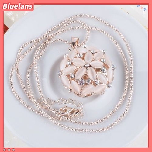 Bluelans Woman Shiny Rhinestone Hollow Flower Pendant Long Chain Sweater Necklace Jewelry