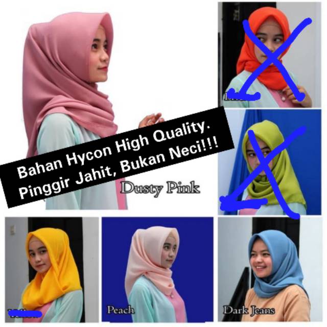 Jilbab Segiempat Bella Square Polos Jahit Pinggir High Quality