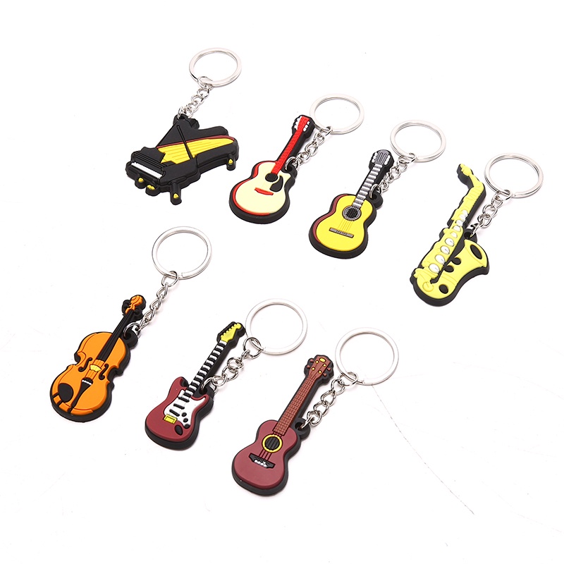 &lt; E2id &amp; &gt; Gantungan Kunci Bentuk Gitar / Piano / Saxophone Mini Bahan Silikon