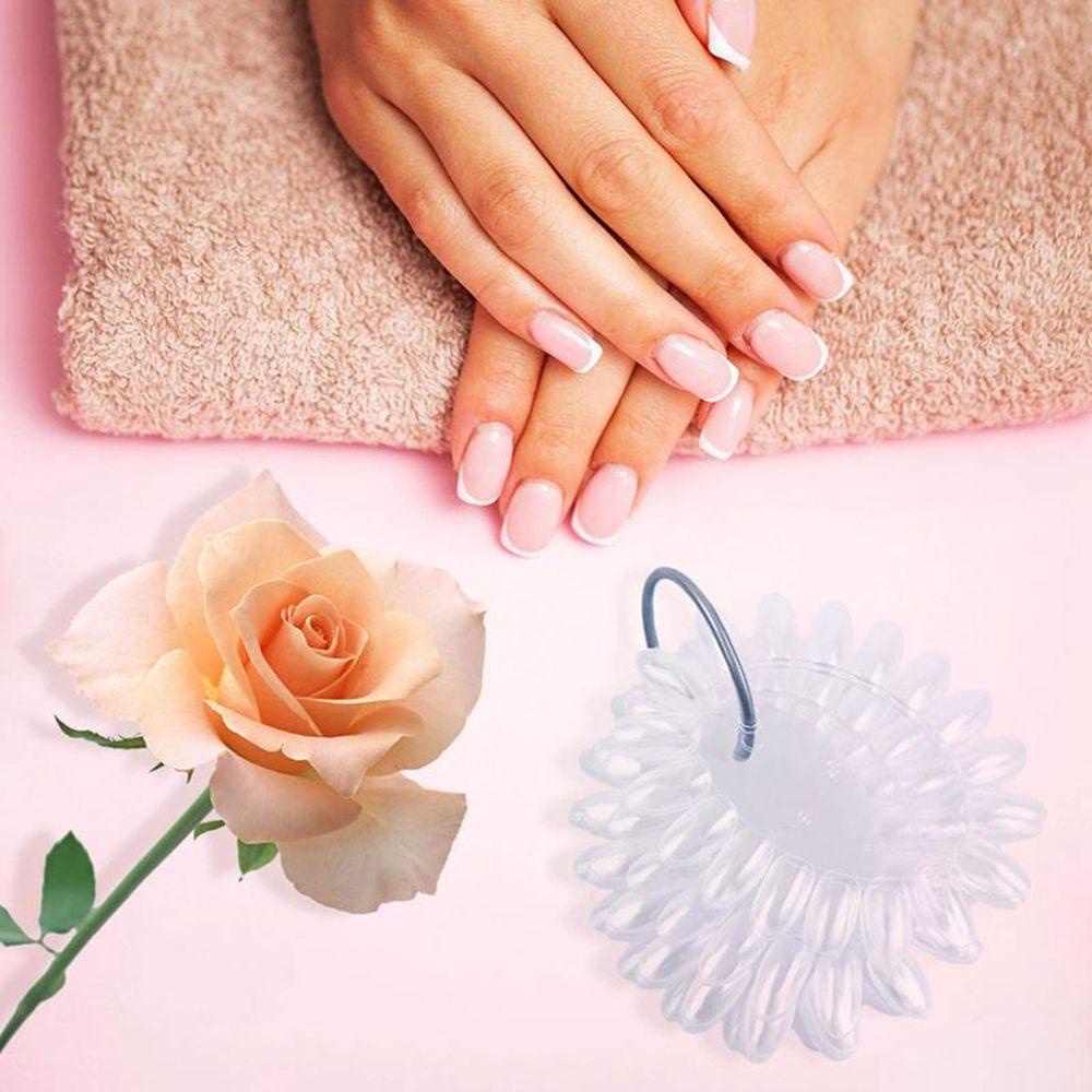 Mxbeauty Fake Nail Art Tips Display Roda Portable Transparan Manicure Alat Latihan Palet Bulat Dengan Cincin Nail Art Polish Color Card