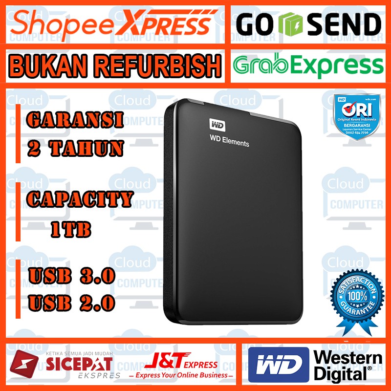 Jual WD ELEMENT 1TB Hard Disk / HDD / HD External Bergaransi Resmi 100