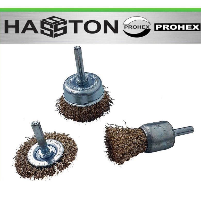 Sikat Mangkok MINI HASSTON Set 3 Pcs untuk Bor Listrik - Sikat Kawat Gagang Set 3Pc HASTON - Mata Bor Sikat Baja - Mini Cup Brush Wire 3Pcs PROHEX Art.3450-101