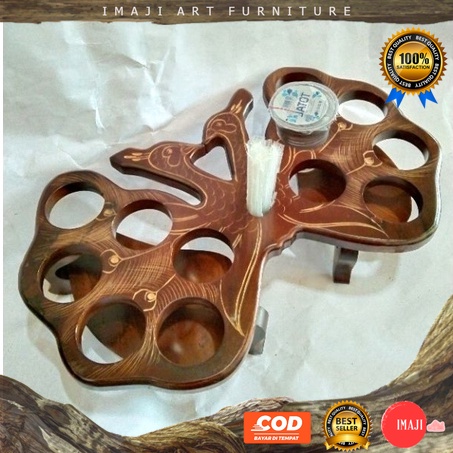 [ COD ] Tempat aqua / tatakan aqua gelas bentuk merak kembar mini cantik dari kayu jati blora asli